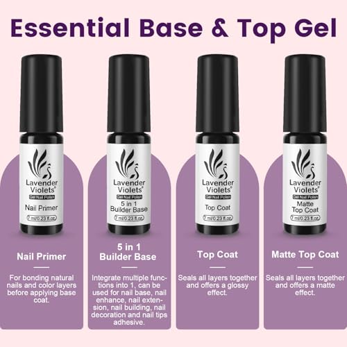 Lavender Violets 49 Pcs Gel Nail Polish Set, 45 Colors Gel Polish U V LED with Base, Glossy & Matte Top Coat for Nail Art Designs A907