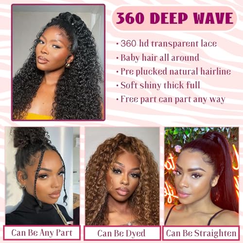 Beautier 360 Lace Front Wigs Human Hair Deep Wave Wig With Drawstring Full Lace Wigs For Black Women 360 HD Lace Front Wigs Human Hair Pre Plucked Bleached Knots£¨22 Inch£©