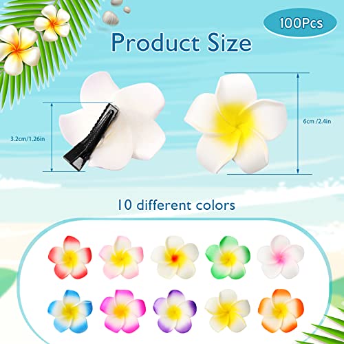 Geosar 100 Pcs Plumeria Hair Clip Hawaiian Foam Flower Hair Clips for Women Luau Beach Hawaii Tropical Bridal Wedding Party Decorations Accessories Vacation Supplies(2.4 Inch)