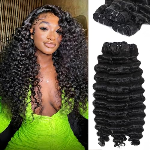 Deep Wave Human Hair Bundles 14 16 18 Inch 15A Burmese Curly Bundles Human Hair,Sew In Quick Weave Deep Wave Bundles 100% Real Human Hair Extensions Tangle Free Shedding Free Triple Lifespan