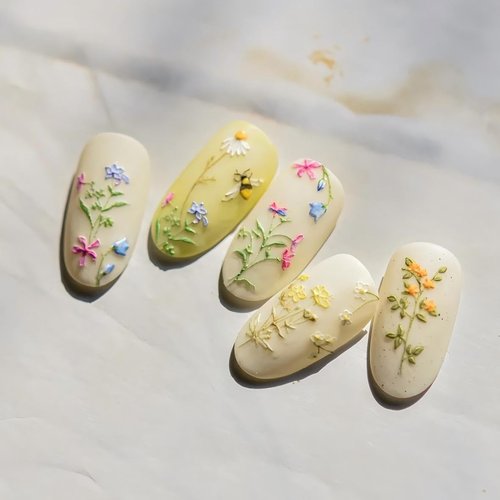Dedyel Rural Wildflowers Nail Stickers 5D Embossed Wildflower Nail Stickers Spring Summer Red Yellow Blue White Flower Design Nail Art Decoration for Women Girls Kids