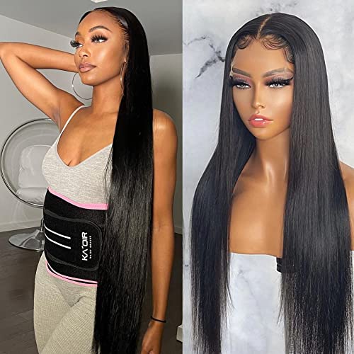 Ossilee 30 Inch Straight Lace Front Wigs Human Hair Pre Plucked 180% Density 13x4 HD Transparent Lace Frontal Wigs for Black Women Glueless 10A Brazilian Virgin Human Hair Wig Natrual Hairline