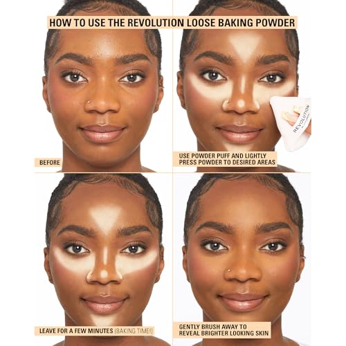 Revolution, Loose Baking Powder, Makeup Setting Powder, Long Lasting Coverage, Mattifies & Reduces Shine, Translucent, 1.12 oz