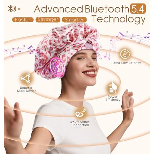 Bluetooth Silk Bonnet for Sleeping Women with Stereo Speaker, Ajustable Sleep Satin Bonnet Ideal Gift for Sleep, Music