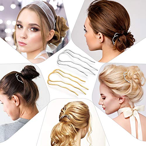 10 Pieces Metal U-Shape Oval Side Comb Hairpin Hair Fork Clip Stick Hair Bun Updo Sticks Gold Silver Chignon Pin Grips for Women Styling Tool Accessories