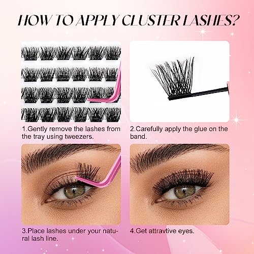 Lash Clusters DIY Eyelash Extensions 144 Clusters Lashes D Curl 0.07 Natural Individual Lash Extensions Mixed Tray False Eyelashes Soft & Strong Thin Band DIY at Home (F32-0.07D, 8-16mm)