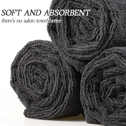 Shimeyao 24 Pack Bleach Proof Towels Microfiber Absorbent Resistant Hair Hand Towels Bulk Quick Dry for Barber Gym Bath Spa Shaving (Black,16 x 29 Inch)