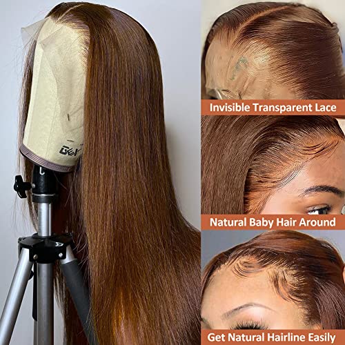 Flady Glueless Brown Straight Wigs Human Hair Pre Plucked HD Lace Front Wigs Human Hair For Women 150 Density Dark Brown Wig Human Hair With Natural Hairline