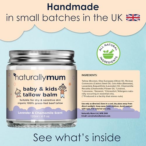 NaturallyMum Baby & Kids Tallow Balm | All-Natural Organic Grass Fed Beef Tallow | Moisturizing Cream | For Dry & Sensitive Skin | All in One Skincare Solution | 4.2 fl oz