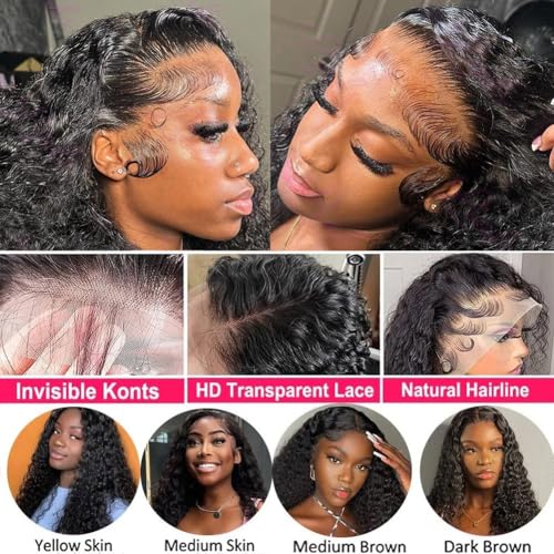 34 Inch Water Wave Lace Front Wigs Human Hair 13x6 HD Transparent Lace Frontal Wigs Human Hair Pre Plucked 200% Density Wet and Wave Wig for Black Women Natural Color