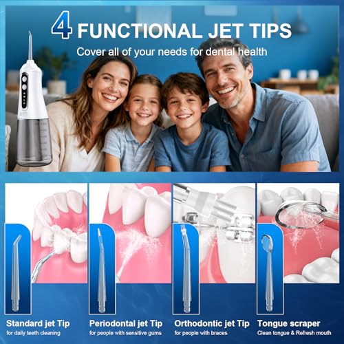 Water Flosser for Teeth Cleaning Pick: Portable Cordless Oral Irrigator350ML, 4 Modes 4 nozzles,IPX7 Waterproof Rechargeable Design ? Perfect for Travel and Daily Deep Cleaning Gum Care at Home