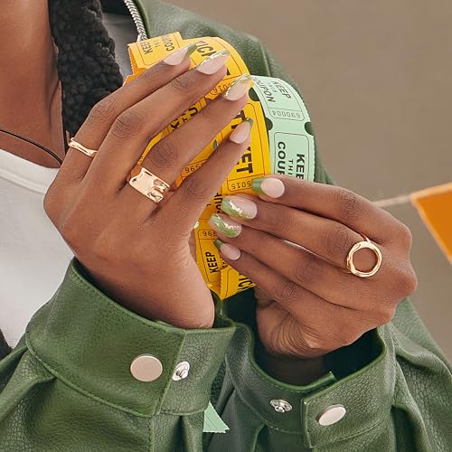 KISS imPRESS No Glue Mani Press On Nails, Design, 'Ballerina', Neutral/green, Medium Size, Coffin Shape, Includes 30 Nails, Prep Pad, Instructions Sheet, 1 Manicure Stick, 1 Mini File