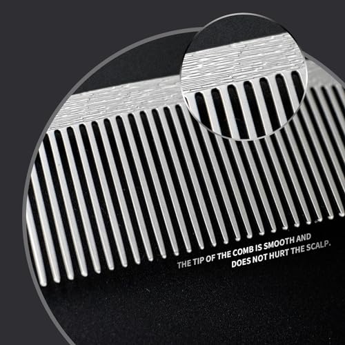 2 Pcs Metal Comb, Stainless Steel Fine Tooth Comb, Unbreakable Teeth Design, Anti Static comb, Heat Resistant, Professional Barber Comb Set, hair combs for men, Wood Grain Design