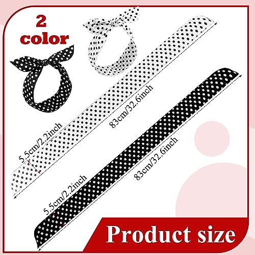Hicarer 2 Pcs Polka Dot Headbands for Women Halloween Headband Retro Bandana Dress up 50s Outfit Wire Hairband Vintage Headwrap Cosplay Party Hair Accessories(0.23 Inch,Black, White)