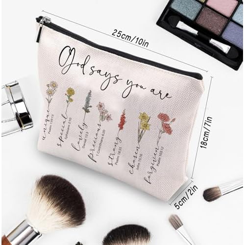 God Says You Are Makeup Bag, Christian Gifts for Women Cosmetic Bag, Bible Verse Floral Bible Verse Accessories Stuff for Women, Religious Faith Based Gifts Inspirational Affirmations Cosmetic Bag