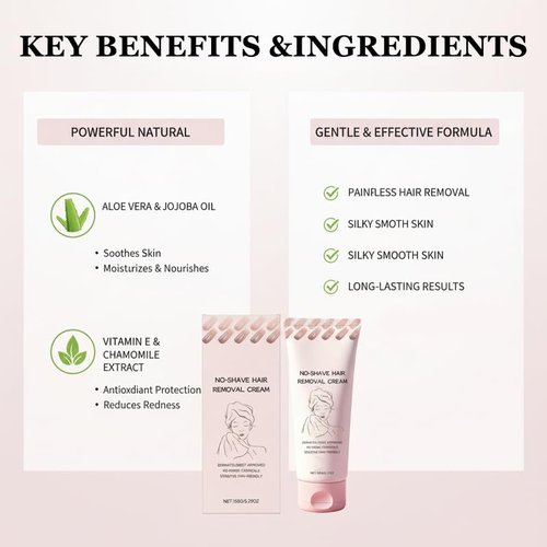 Hair Removal Cream, No Shave Hair Remover for Women, Fast and Gentle, Moisturizes and Nurtures Skin, Leaves Skin Smooth & Soft, 5.29 oz (1)