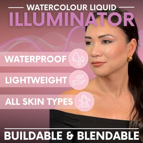 Daniel Sandler WATERCOLOUR LIQUID ILLUMINATOR - 'GLOW' 15ml ? Shimmer Liquid Blush for Cheeks Make up, Highlighter ? Oil-Free, Lightweight, Buildable & Long-Lasting for Cheeks & Lips