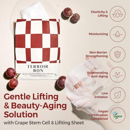 Vegan BioCell TangTang Firming Total Care Mask pack(38ml*4ea) Hydrating Grape Stem Cell&Collagen Lifting Facial Mask for Dry,Sensitive Skin, Korean premium Skin Care