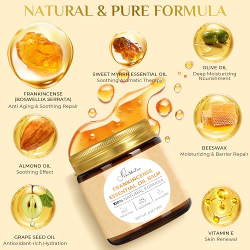 Frankincense Balm 4oz, Frankincense Essential Oil with Myrrh for Soothing Relief, Muscle Relaxation, Boswellia Serrata, Olive Oil, Vitamin E, Moisturizer for Dry, Cracked Skin
