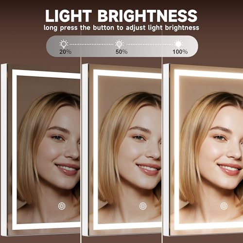 MINISO Vanity Mirror with Lights, 9.8" x 11.8" LED Makeup Mirror, Light & Brightness Adjustment, Smart Sensor, Aluminum Alloy Metal White Frame, with 5X Magnifying Glass