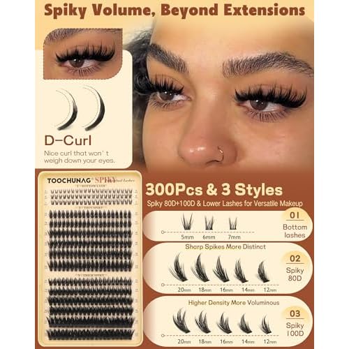 Spiky Manga Lash Clusters 12-20mm Anime Eyelash Clusters 300pcs Cluster Eyelash Extensions Fairy Eyelashes Cluster with Bottom Individual Lashes 80D+100D Volume DIY Lash Extension by TOOCHUNAG