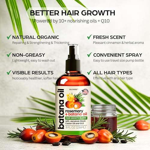 Batana Oil for Hair Growth Oil with Rosemary Castor, 100% Pure, Organic, Cold-Pressed, Unrefined Batana from Honduras by Dr. Sebi - Natural, Vegan, for Strong Roots and Thick Hair, 8oz