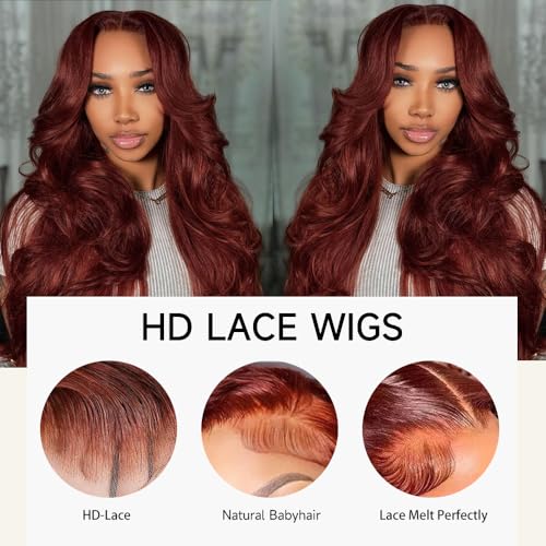 32 Inch Reddish Brown Lace Front Wigs Human Hair 200% Density Body Wave Lace Frontal Wig