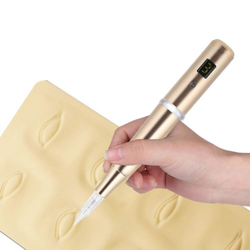 Wireless/Cordless Permanent Make-up Pen Eyebrow Digital Pen Tattoo Rotary Rechargeable Machine 10PCS Needles For Eyebrows,Eyeliners, Lips And Small-Tattoo(Golden) AP657