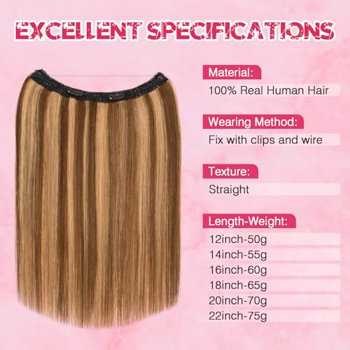 Halo Hair Extensions Real Human Hair, MY-LADY Adjustable Halo Extensions Real Human Hair, 22 inch Blonde Women's Long Wavy Hair Invisible Wire Hair Extensions Thick End(100g)