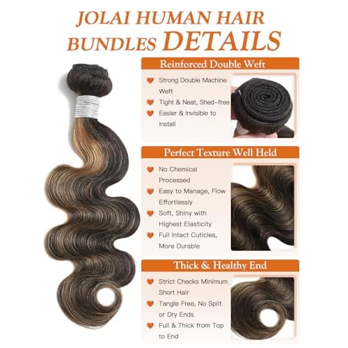 1b/27 Honey Blonde Highlight Human Hair Bundles Body Wave 12 14 16 Inch, Black and Blonde Balayage Loose Wave Sew In Weave Tracks, 12A 100% Unprocessed Brazilian Raw Virgin Hair, P1b/27