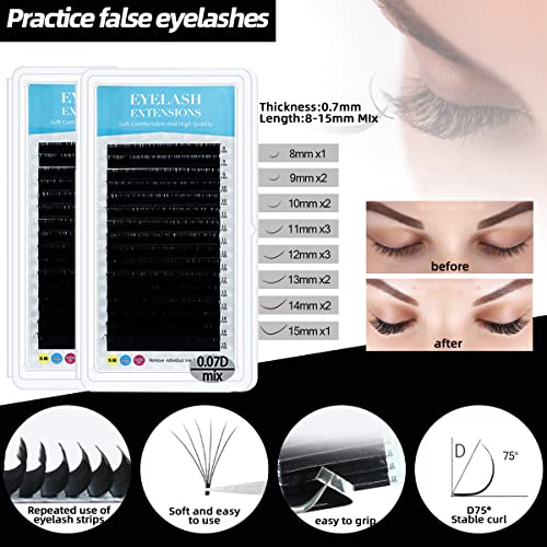 Lash Extension Kit Professional Eyelash Grafting Training Tools Mannequin Head USB Fan Lash Shampoo 0.07D Curl Mix 8-15mm Glue Practice Eyelash Strips Lash Mapping,Exercise Set for Beginner