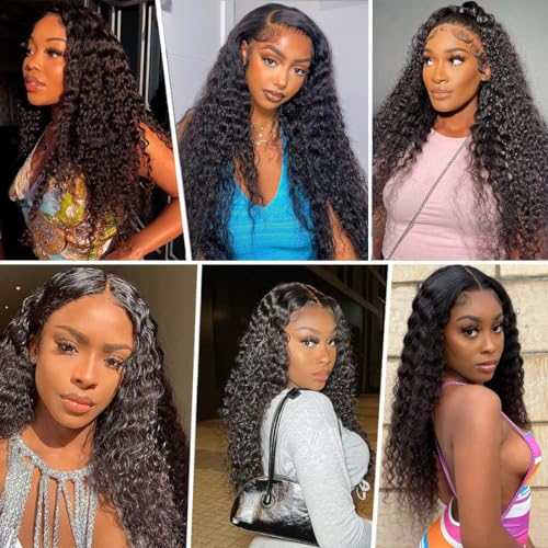 30 Inch 13x6 Deep Wave Lace Front Wigs Human Hair Deep Wave Frontal Wig 13x6 HD Lace Front Wigs Pre Plucked with Baby Hair Virgin Human Hair Wig for Women Natural Color Glueless