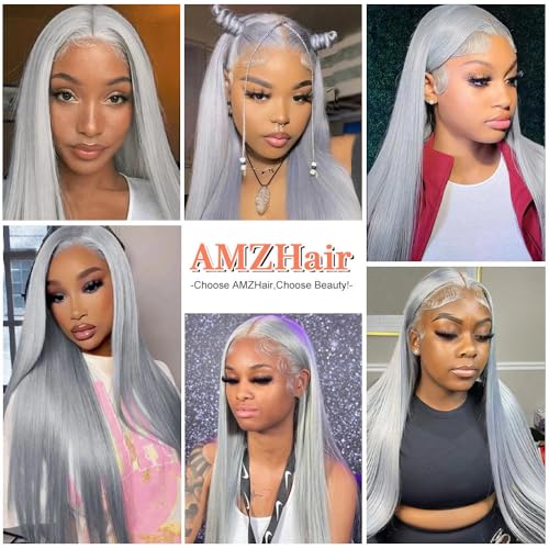 Silver Grey Lace Front Wigs Human Hair 13X6 Straight Hd Transparent Grey Lace Front Wig Human Hair Wear and Go Glueless Gray Wigs Human Hair Pre Plucked 26 Inch Colored hd Frontal Wigs for Black Women