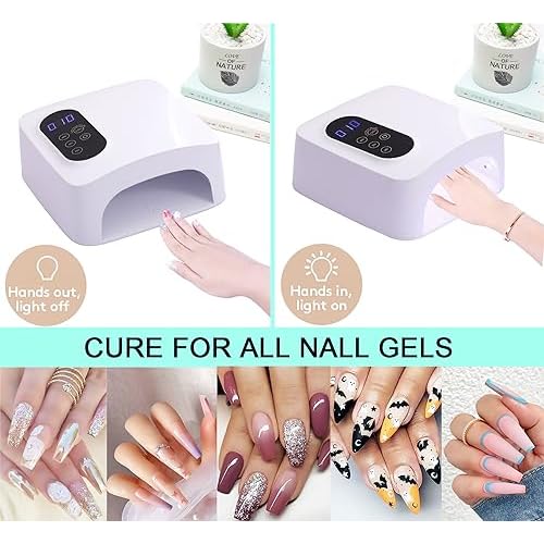 72W Cordless Led Nail Lamp, Rechargeable Nail Dryer, Portable Gel UV Led Nail Light with 4 Timer Setting Sensor, Professional Wireless Gel Nail Lights Nail Art Manicure Tools for Home and Salon
