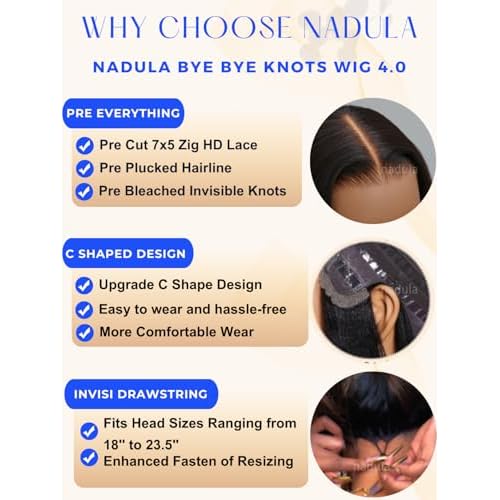 Nadula Honey Blonde Bye Bye Knots Glueless Drawstring Wig Human Hair, 7x5 HD Pre Cut Body Wave Lace Front Wig Pre Plucked Bleached Knots, Pre Everything Glueless Ready to Wear Highlight Wig 16inch