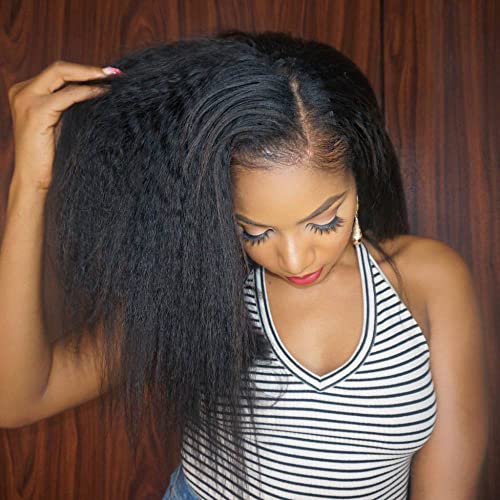 Kinky Straight 360 Wigs Transparent HD Lace Front Wig Brazilian Human Hair 150% Density Pre Plucked Glueless Invisible 360 Lace Frontal Wigs for Black Women with Baby Hair Natural Color 16 Inch