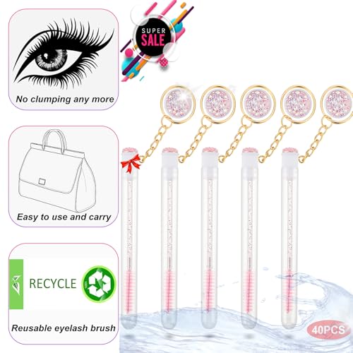 20 Pieces Disposable Mascara Wands Tubes Set Diamond Eyelash Brush Lash Wand Tube Brushes Makeup Tool Eyebrow Applicator Supplies(Pink)