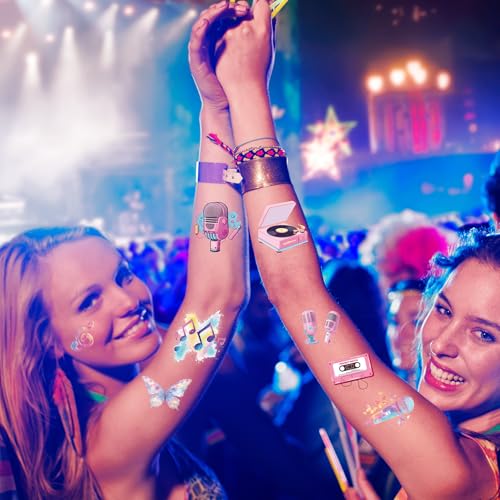 Music Party Temporary Tattoos for Fans - 8 Sheets 200 Styles Music Merch Gifts Birthday Party Favors Decorations Female Pop Singer Album Hand Face Fake Tattoo Stickers for Fans Kids Concert Decor