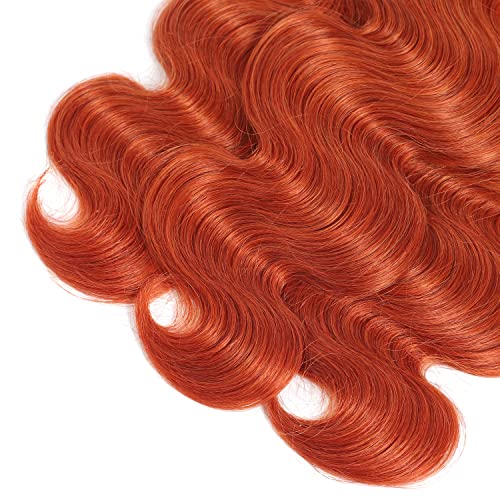 Human Hair Body Wave Bundles with 13x4 Lace Front Closure #350 Ginger Orange Hair Extensions Natural Wave Brazilian Human Hair Bundles 14 16 18 Inch with Closure 12