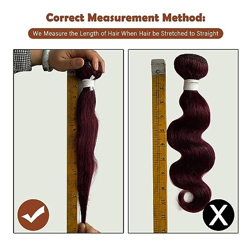 REMY HAIR 99j Bundles Body Wave Human Hair Bundles Red Burgundy Hair Extension 1 Bundle 18 Inch Brazilian Virgin Human Hair for Black Women Body Wave Bundles