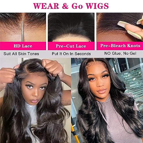 Wear and Go Glueless Wig for Beginners 5x5 Hd Lace Closure Wigs Human Hair Glueless Wigs Human Hair Pre Plucked Pre Cut Body Wave Lace Front Wigs Human Hair Frontal Wigs Human Hair Bleched Knots