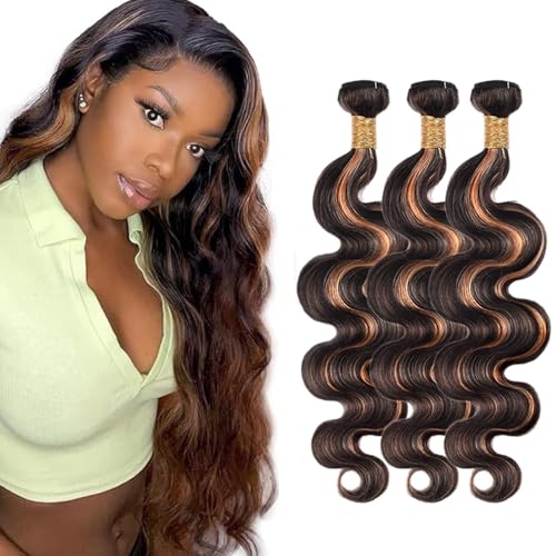 Ombre Body Wave Bundles Human Hair Brown Bundle 28 30 32 Inch Peruvian Virgin Hair Two Tone Color #1B Mixed With Color #30 Hair Extensions