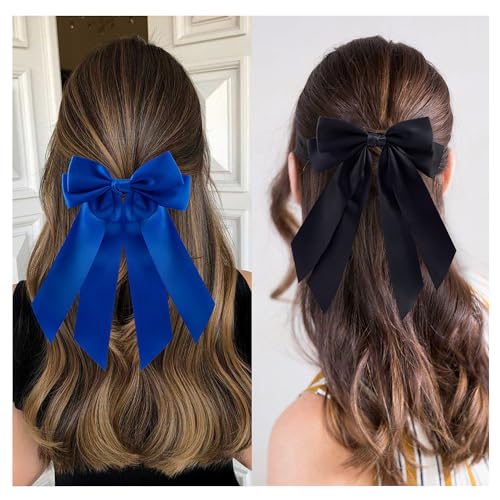 6Pcs Bow Hair Ties Non-Damage Ponytail Holders Hair Bows Ribbon for Women Fashion Bows Accessories for Girls Elastic Hair Bands(White/Blue/Black)