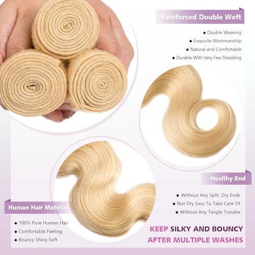 613 Blonde Bundles Human Hair Body Wave 24 26 28 Inch 100% Unprocessed Brailizn Virgin Human Hair 3 Bundles Body Wave Machine Double Weft 613 Body Wave Bundle 300G 12A Grade