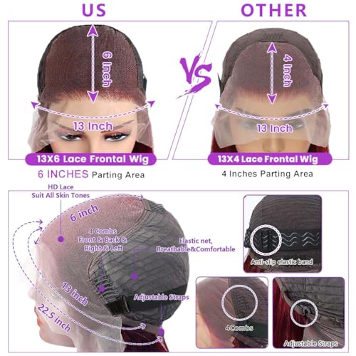 26 Inch 99J Burgundy Lace Front Wigs Human Hair Pre Plucked 200% Density Body Wave Lace Front Wigs Human Hair Red Wig HD Transparent Full Frontal 13x6 Glueless Colored Natural Wig For Woman