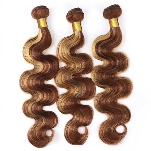 P33/27 Highlight Blonde Bundles Human Hair Body Wave Bundles 14 16 18 Inch 3 Bundle Unprocessed Brazilian Virgin Hair Reddish Brown Body Wave Human Hair Extensions 50 Gram Per Bundle