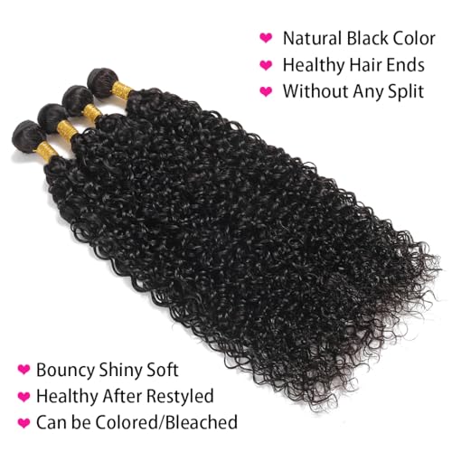 Water Wave Bundles with Closure 12A Unprocessed Brazilian Virgin Human Hair(18 20 22 24+16,Free Part) Bundles and Closure Ocean Wave Human Hair Bundles with 4x4 Lace Closure Natural Color