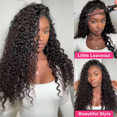 Curly Half Wig Human Hair Deep Wave, All Hairstyles In One Curly Half Wigs, Flip Over With Adjustable String Invisilbe Hairline Beginner Friendly Headband Wig for Black Women 200% Density 16 Inch