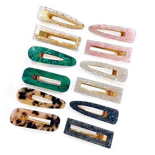 12 Pieces Acrylic Resin Marble Hair Clips Set, Decorative Pearls Hair Barrettes Sweet Decorative Bobby Pins Hairpin Headwear Hair Accessories Headwear for Women and Girls¡¦