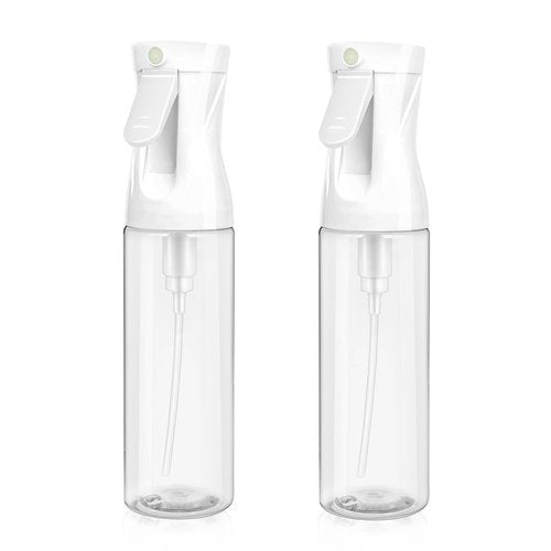 aireza 2-Pack Continuous Fine Mist Spray Bottle for Hair - Patented Ultra-Fine Mist for Hairstyling, Cleaning, Plants, and More - BPA-Free, Leak-Proof, 360° Spray, Durable - White (300 ml/10.1oz)